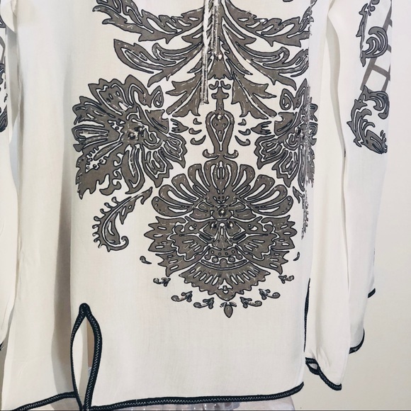 Studio X Gorgeous Tunic White Gray Beads Size M - Picture 4 of 8